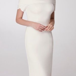 White off shoulder body con cocktail party dress